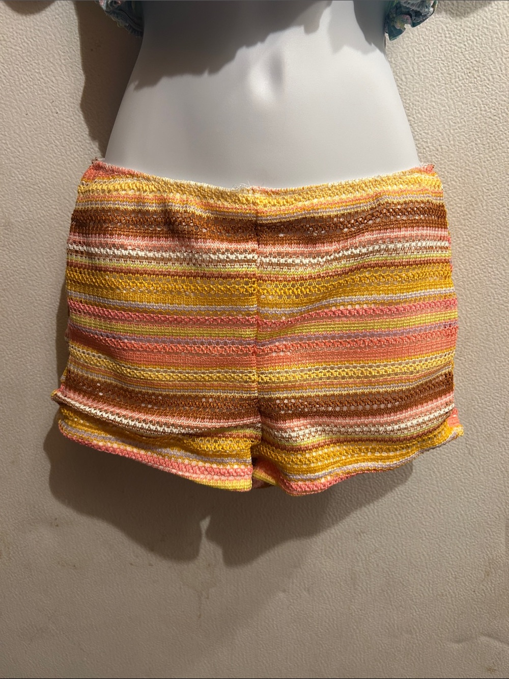 Missguided Striped Crochet High Waist Shorts in Yellow, Pink & Brown